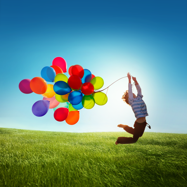 Person jumping balloons blue sky #3 free wallpaper for tablet - medium preview image