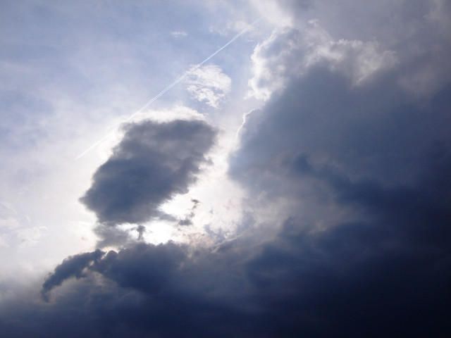 Plane flying cloudy sky contrail free wallpaper for desktop - medium preview image