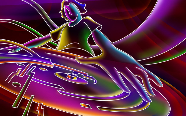 Woman dj set psychedelic neon free wallpaper for desktop - medium preview image