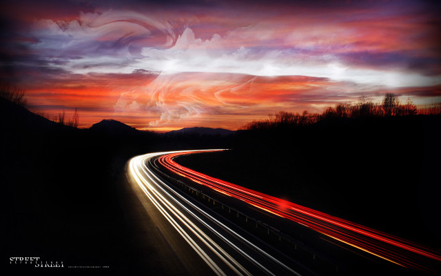 Long exposure highway red sky #2 free wallpaper for desktop - medium preview image