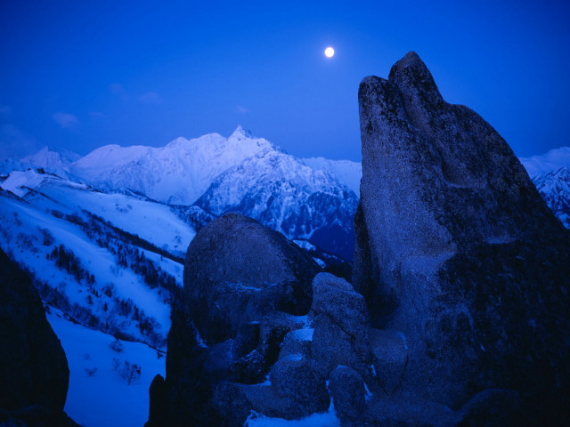 Full moon snowy mountain rock #2 free wallpaper for desktop - medium preview image