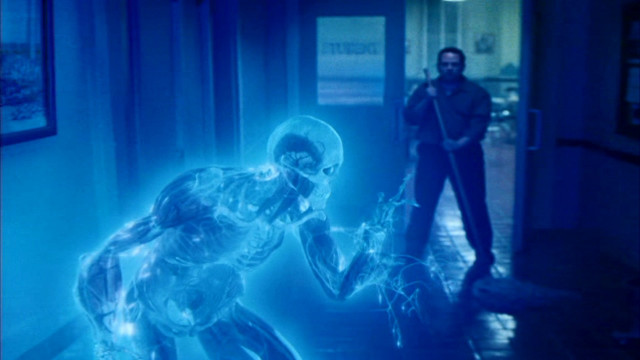 Man dog blue light black free wallpaper for desktop - medium preview image