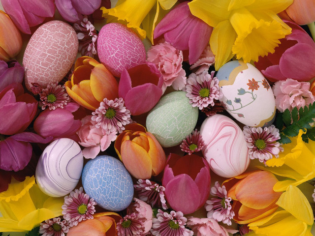Colorful eggs flowers table top #4 free wallpaper for desktop - medium preview image