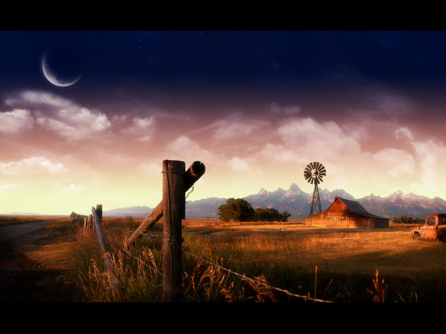 Rural barn windmill full moon #2 free wallpaper for desktop - medium preview image