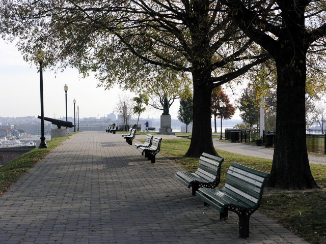 Benches park tree river city #3 free wallpaper for desktop - medium preview image