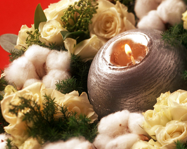 Silver vase candle flowers cotton free wallpaper for desktop - medium preview image