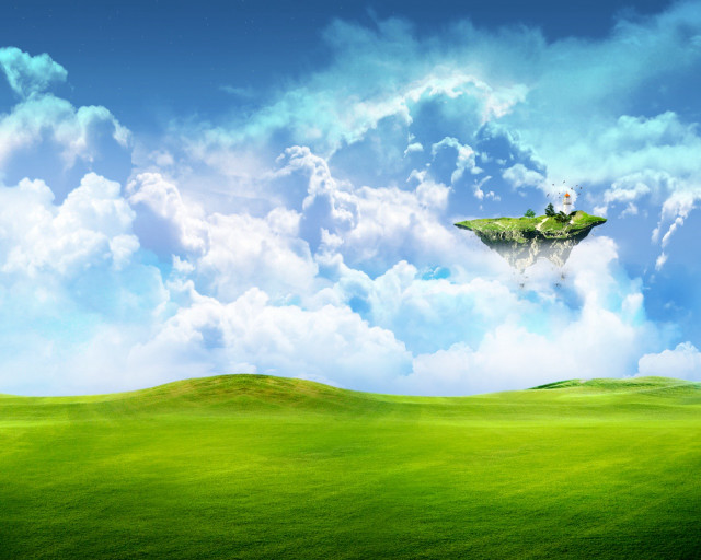 Green field floating island person #4 free wallpaper for desktop - medium preview image
