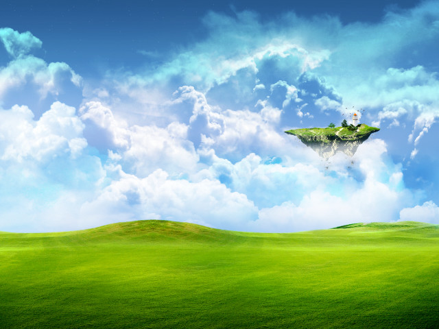 Green field floating island person #5 free wallpaper for desktop - medium preview image