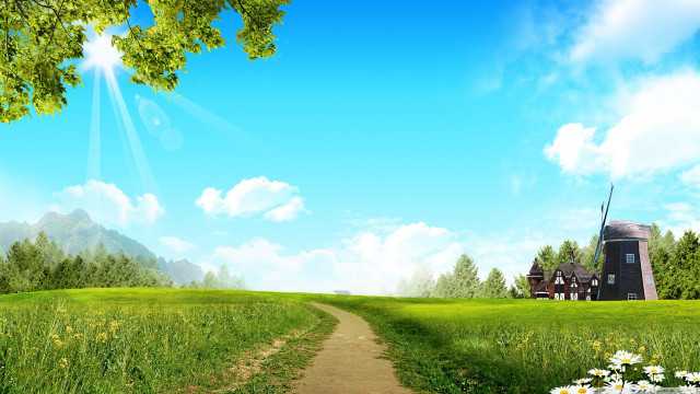Dirt road lush green field #6 free wallpaper for desktop - medium preview image