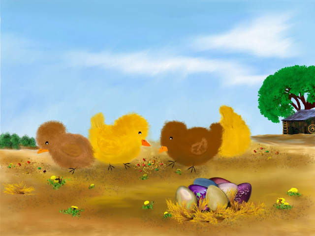 Chickens egg field tree car free wallpaper for desktop - medium preview image