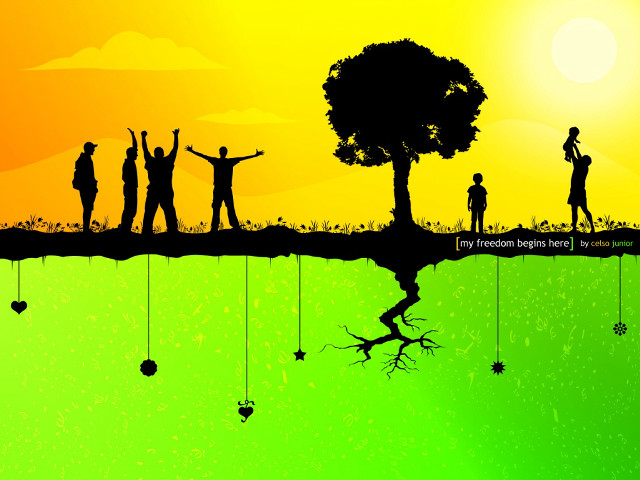 Group people hill tree sunset #2 free wallpaper for desktop - medium preview image