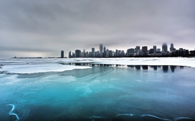 Frozen lake city skyline winter #2 free wallpaper for desktop - medium preview image
