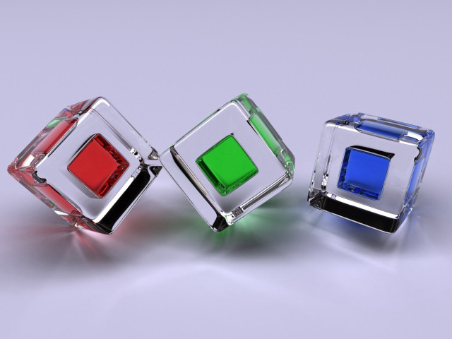 Three colored glass cubes table free wallpaper for desktop - medium preview image