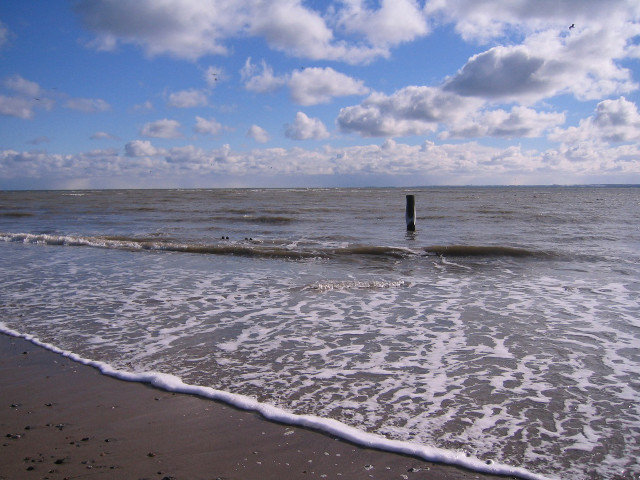 Beach waves pole water cloudy #2 free wallpaper for desktop - medium preview image