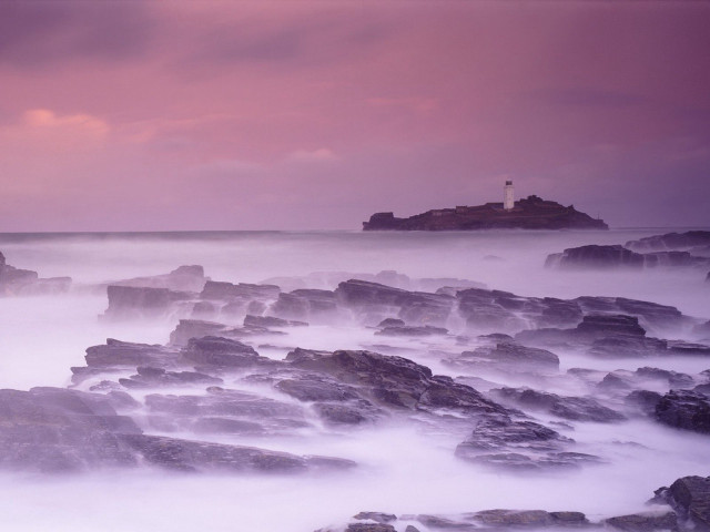 Lighthouse rocky shore pink sky #3 free wallpaper for desktop - medium preview image