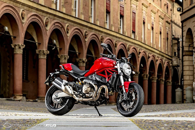 Red motorcycle parked building street free wallpaper for desktop - medium preview image