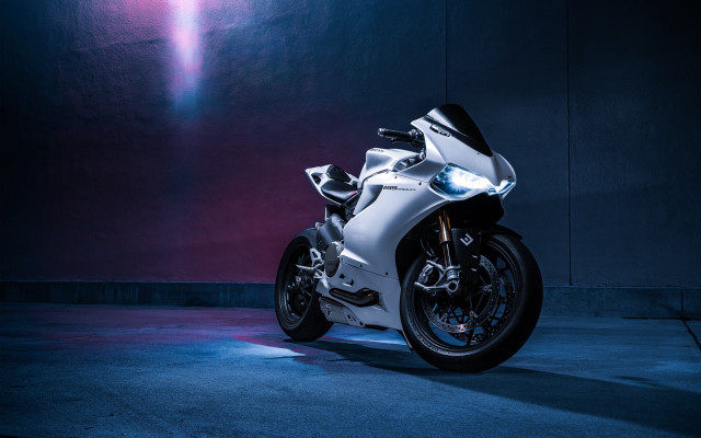 White motorcycle dark room purple #4 free wallpaper for desktop - medium preview image