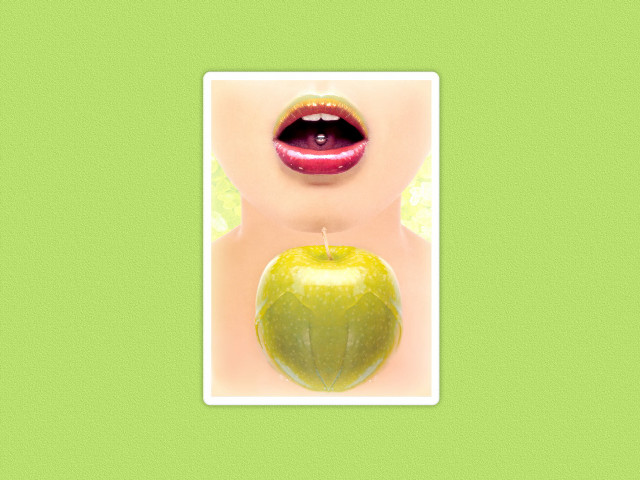 Green apple woman mouth tongue #2 free wallpaper for desktop - medium preview image