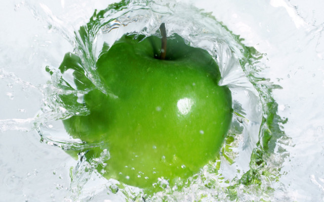 Green apple water splash leaf #2 free wallpaper for desktop - medium preview image