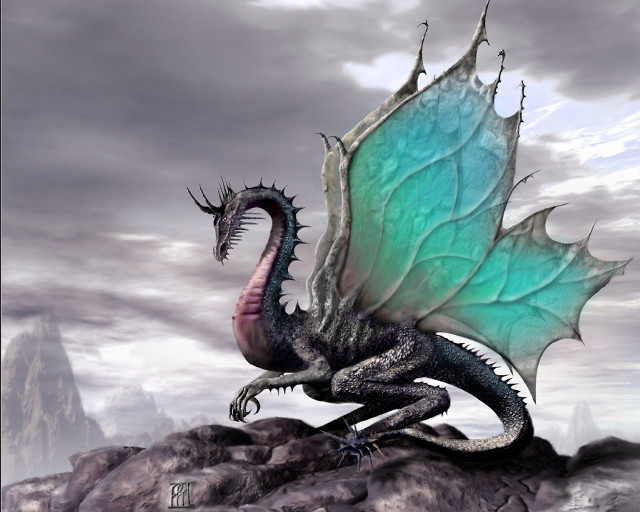 Dragon green wings desert rock free wallpaper for desktop - medium preview image