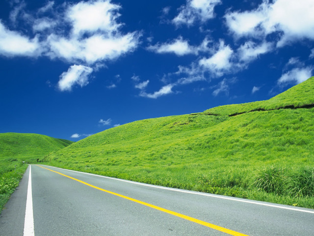 Road green hillside blue sky free wallpaper for desktop - medium preview image