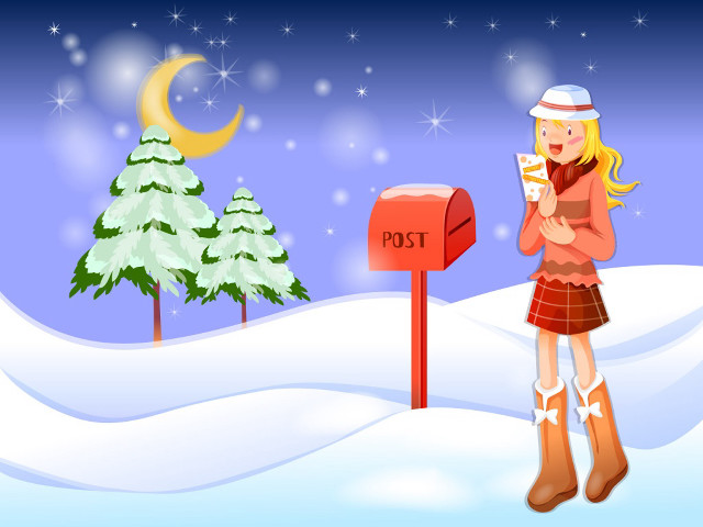 Girl snow mailbox tree background #2 free wallpaper for desktop - medium preview image