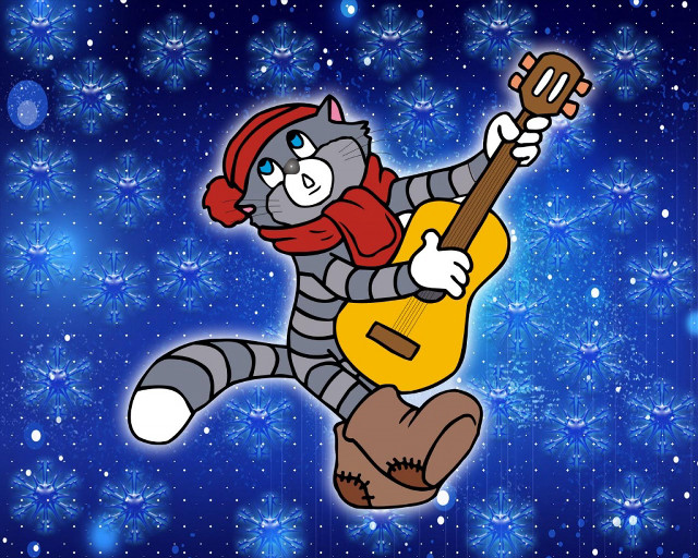 Cartoon cat guitar air red free wallpaper for desktop - medium preview image