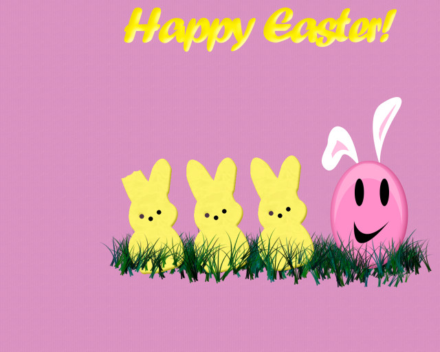 Easter bunnies grass happy message #3 free wallpaper for desktop - medium preview image