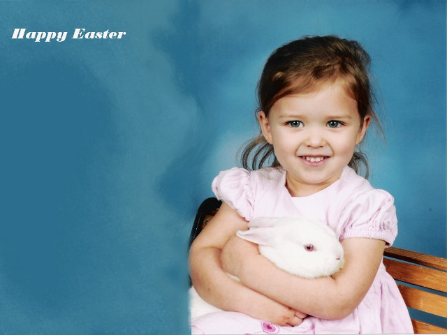 Little girl white bunny smiling free wallpaper for desktop - medium preview image