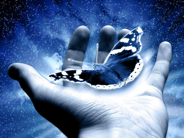 Hand holding butterfly stars blue #3 free wallpaper for desktop - medium preview image