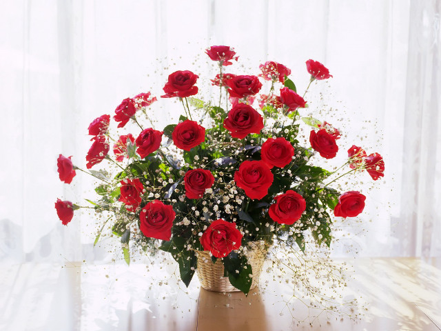 Vase red roses table window #2 free wallpaper for desktop - medium preview image