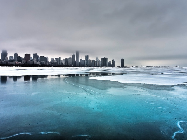 Winter lake city skyline ice free wallpaper for desktop - medium preview image