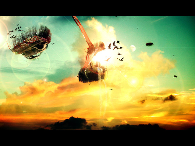 Woman flying kite bird air #3 free wallpaper for desktop - medium preview image