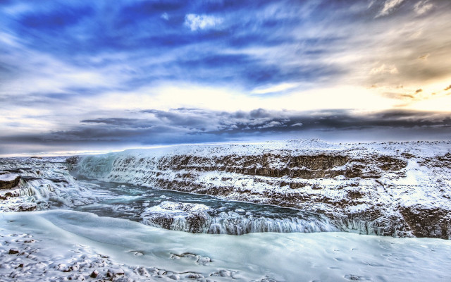 Large waterfall river cloudy sky free wallpaper for desktop - medium preview image