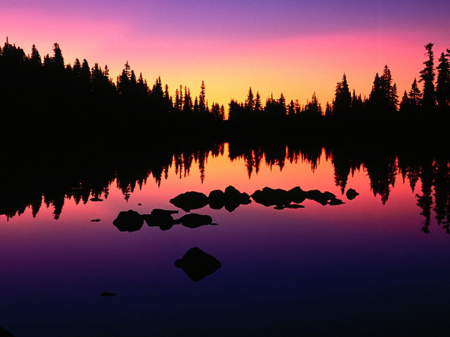 Lake rocks trees sunset purple #3 free wallpaper for desktop - medium preview image