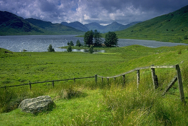 Grassy field wooden fence lake #2 free wallpaper for desktop - medium preview image