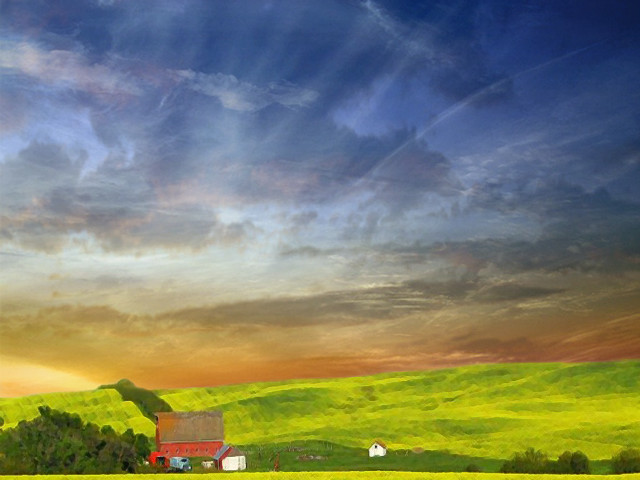 Farm red barn green field free wallpaper for desktop - medium preview image