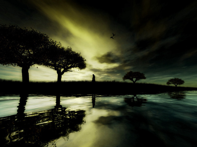 Dark landscape trees water night free wallpaper for desktop - medium preview image