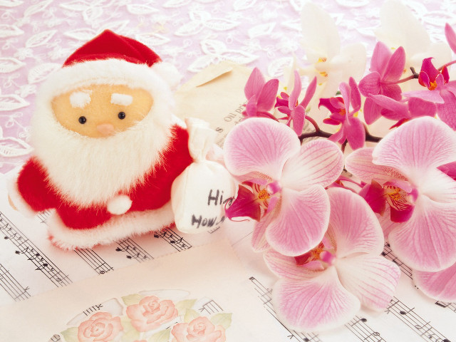 Stuffed santa bouquet flowers sheet free wallpaper for desktop - medium preview image