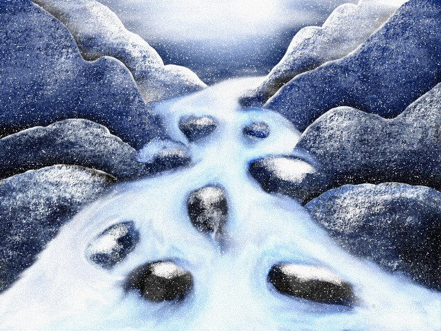 Stream rocks snow sky sun free wallpaper for desktop - medium preview image