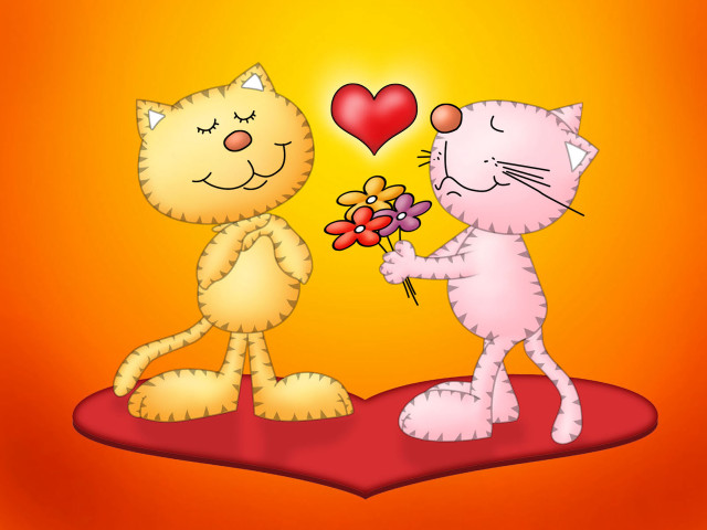 Cats red rug heart flower free wallpaper for desktop - medium preview image