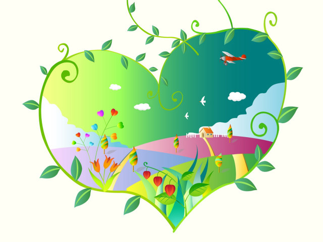 Heart landscape flowers bird ecological free wallpaper for desktop - medium preview image