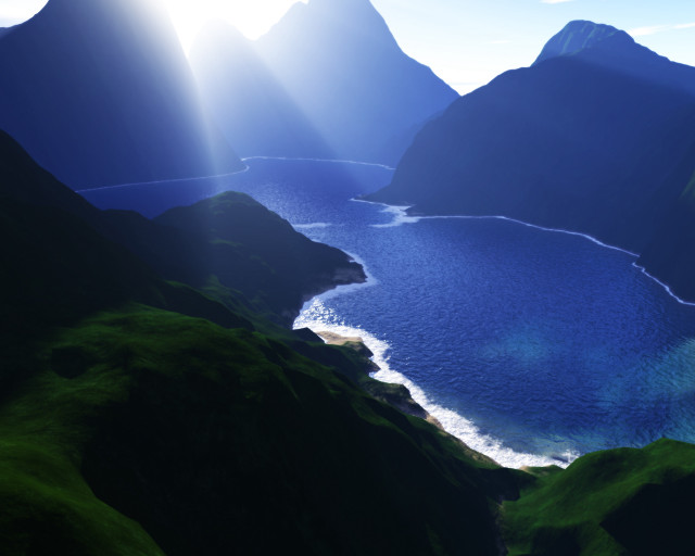 Large body of water mountains free wallpaper for desktop - medium preview image