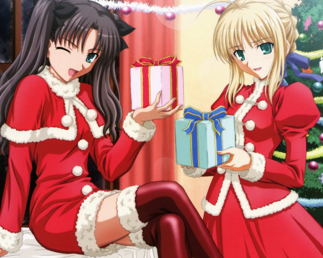 Girls christmas outfits present box free wallpaper for desktop - medium preview image