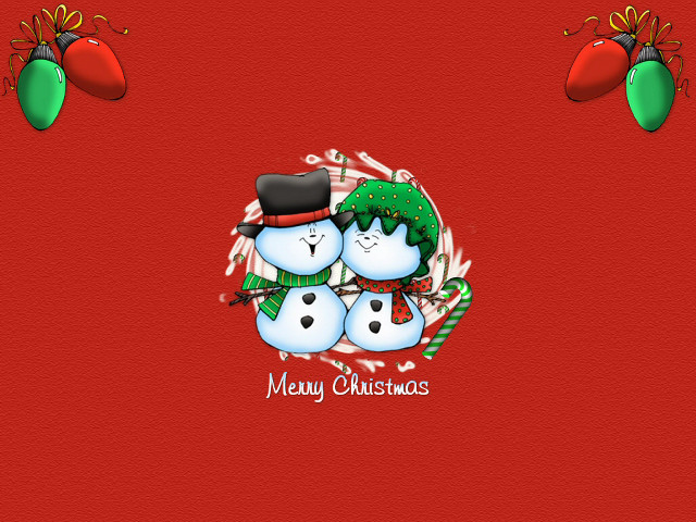 Christmas card snowmen tree red free wallpaper for desktop - medium preview image