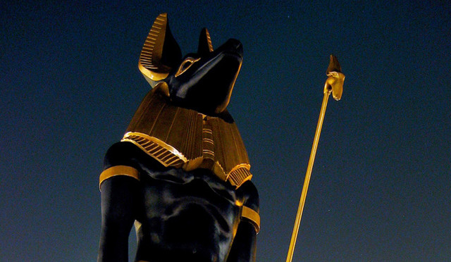 Egyptian god statue flag night free wallpaper for desktop - medium preview image