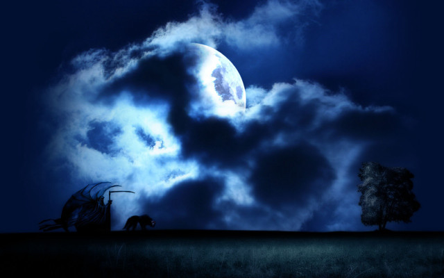 Full moon cloudy sky gothic free wallpaper for desktop - medium preview image