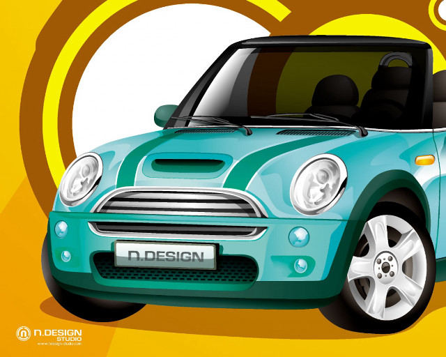 Small blue car yellow background free wallpaper for desktop - medium preview image