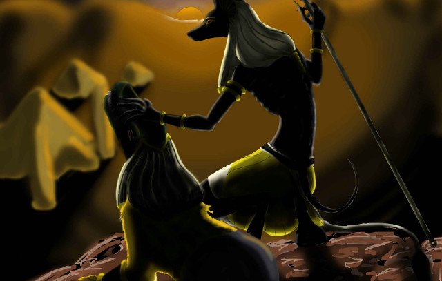 Woman dog rocky sky fantasy free wallpaper for desktop - medium preview image