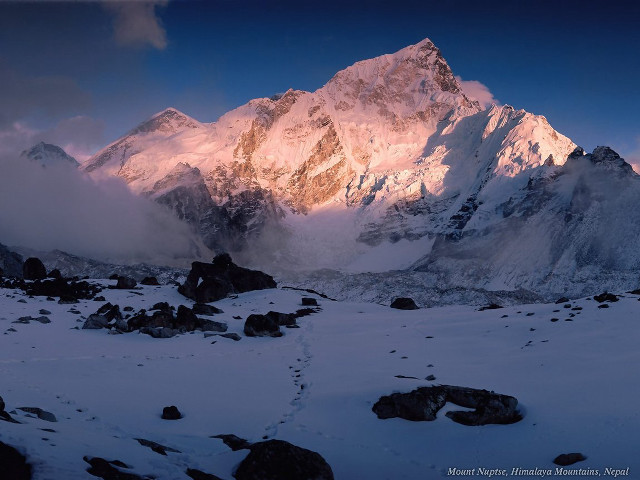 Snowy mountain dusk trail summit #2 free wallpaper for desktop - medium preview image